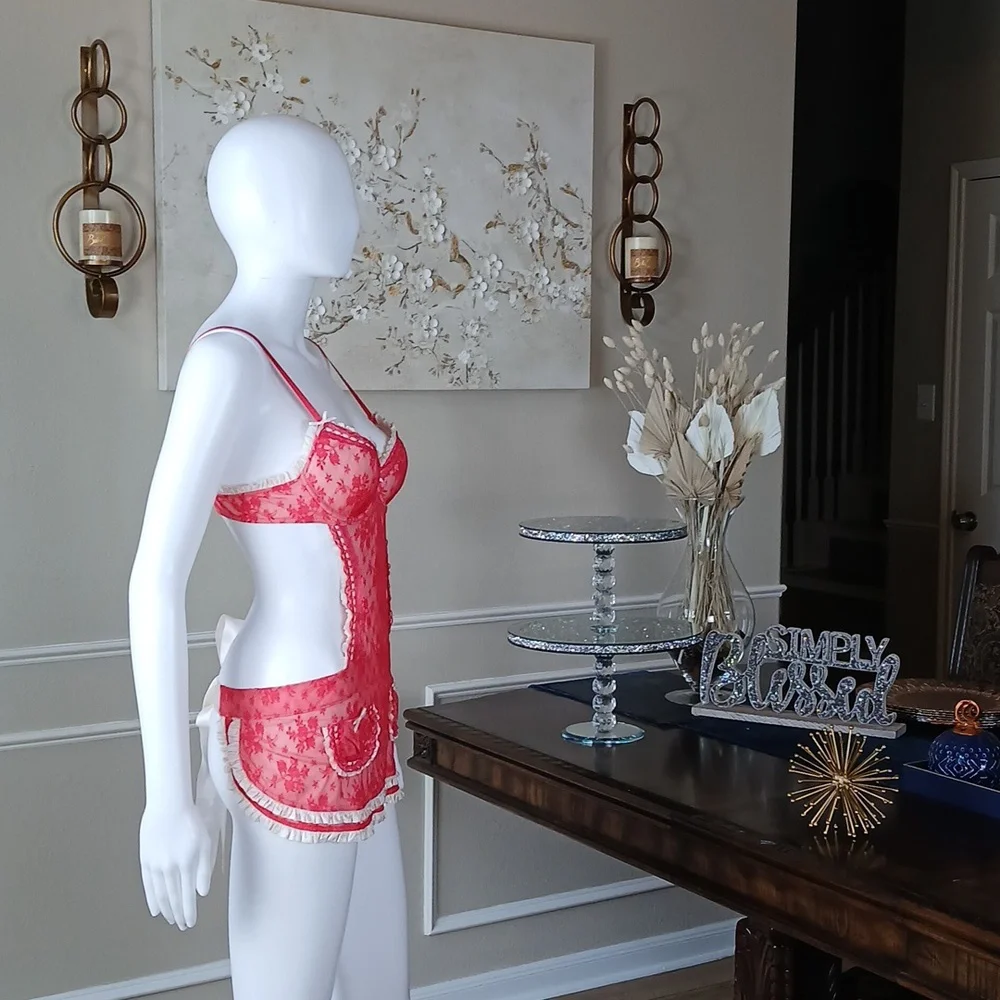 Victoria's Secret Super Sexy Floral Lace Apron Lingerie Mini Dress Size 34B